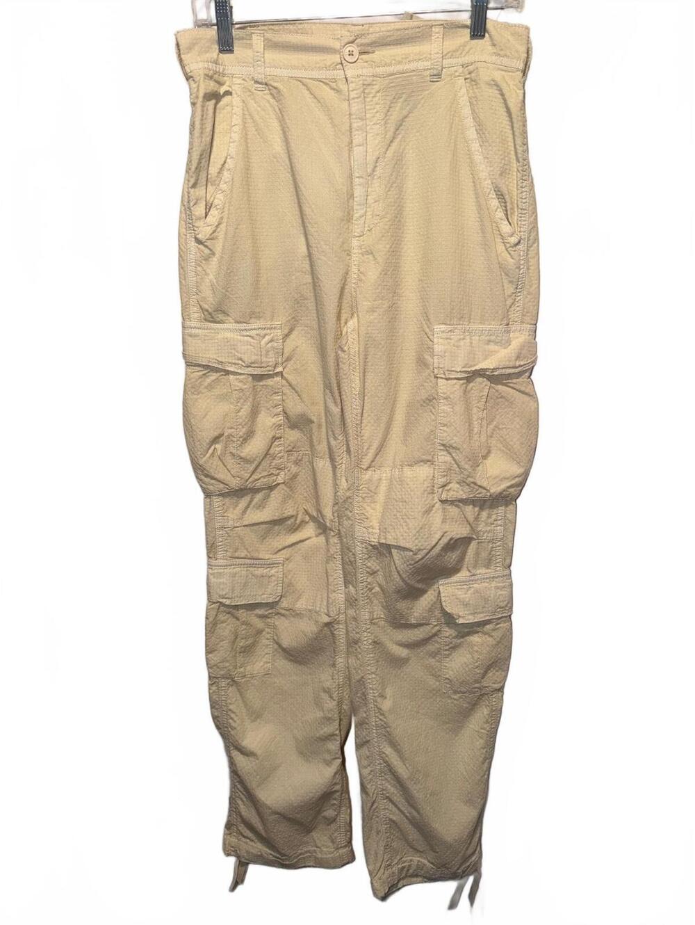 Free People Cream Cargo Utility Pants Relaxed Fit Multi-Pocket Parachute Style 4
